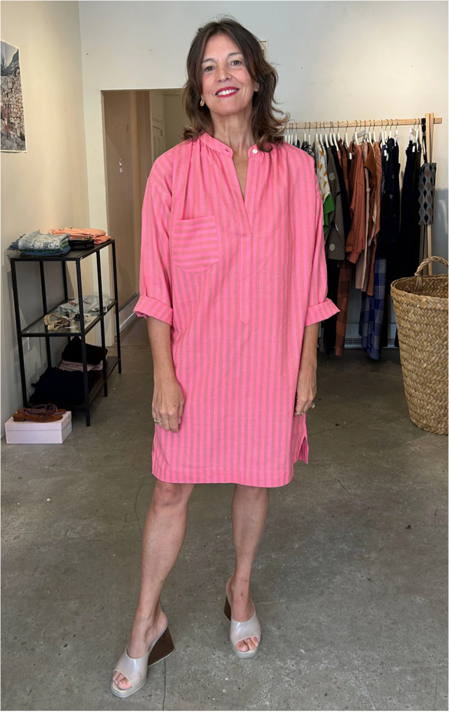 Long Sleeve One Button Tunic - Pink Stripe By Two
