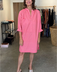 Long Sleeve One Button Tunic - Pink Stripe By Two