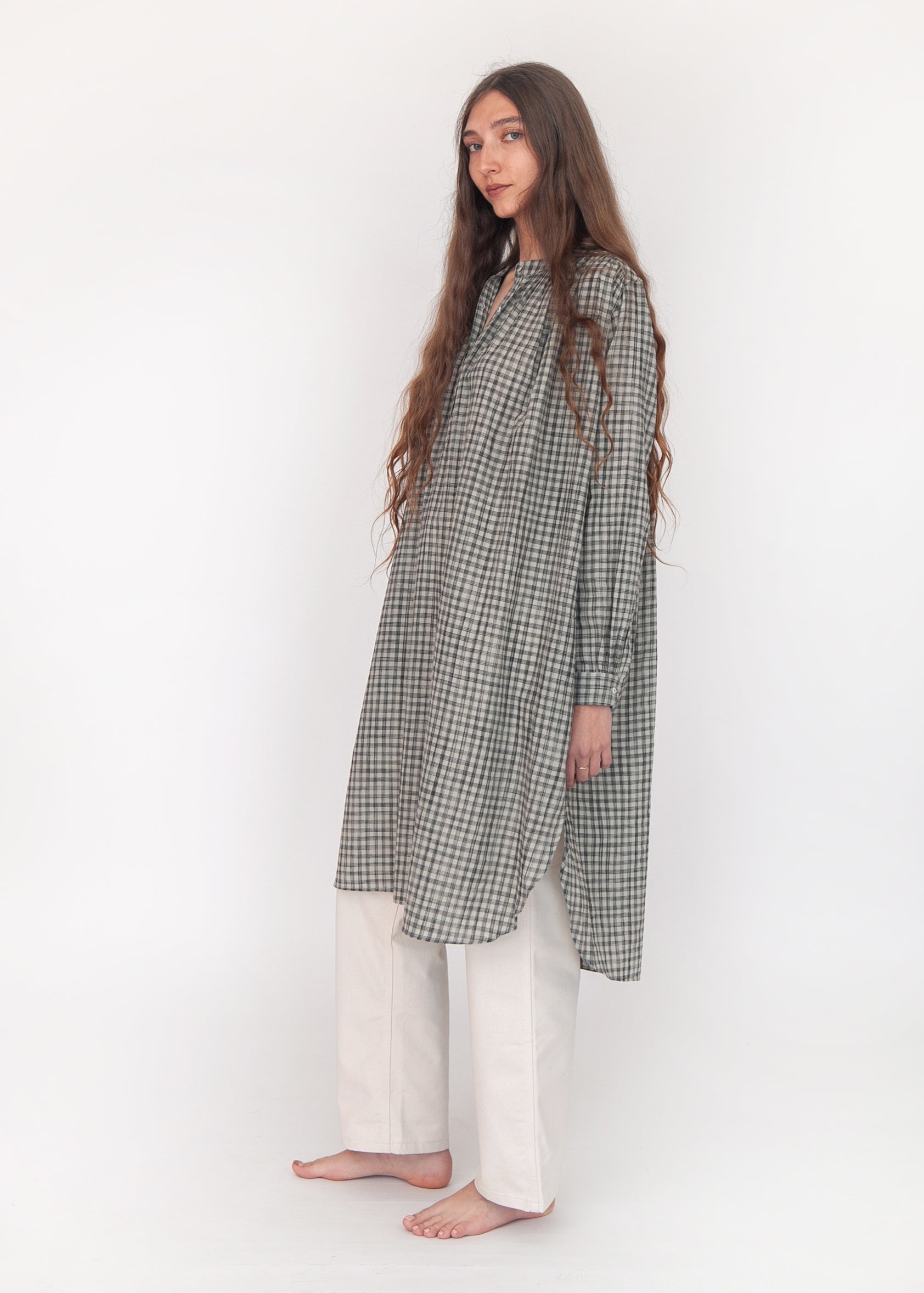 Bheeti Tie Dye Checks Dress - Cement