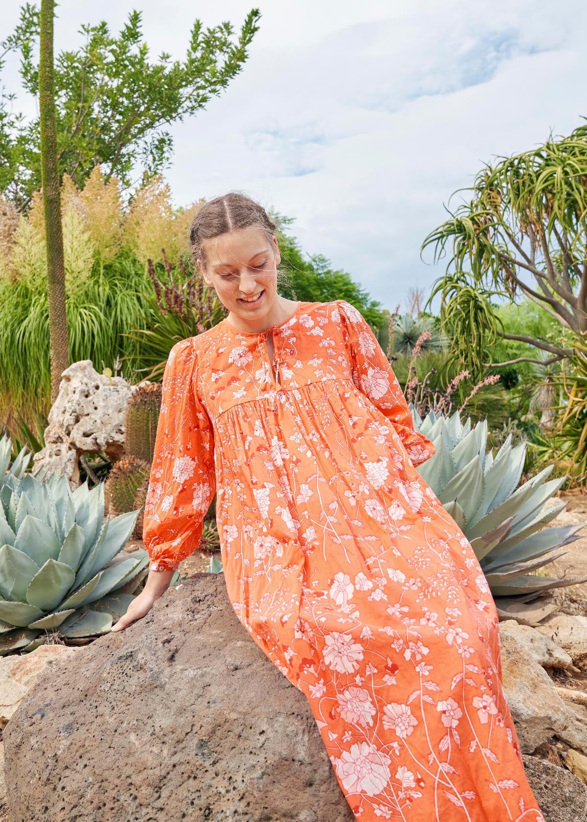 Hamsa Garden Dress- Coral