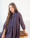 Aditi Ticking Stripe Dress - Blue/Maroon