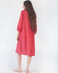 Aditi Tiny Checks Dress  - Red