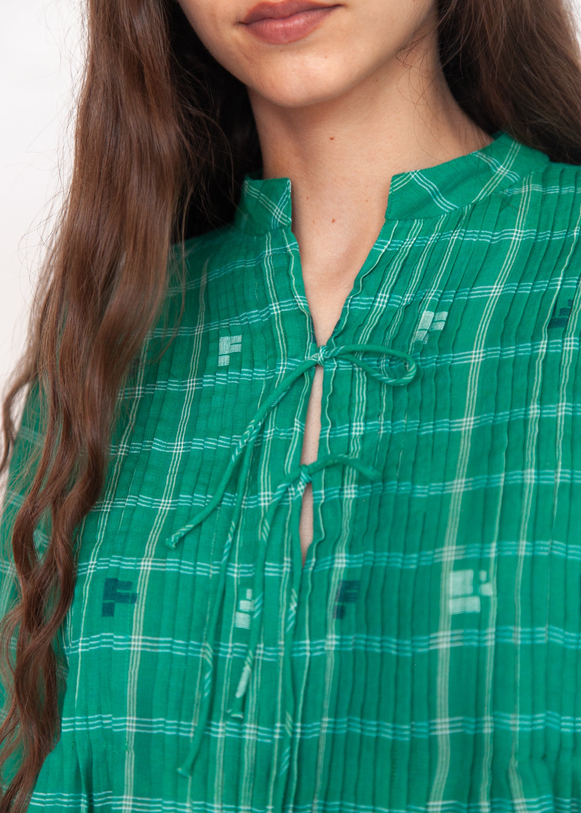 Alma Check Jamdani Top - Mint