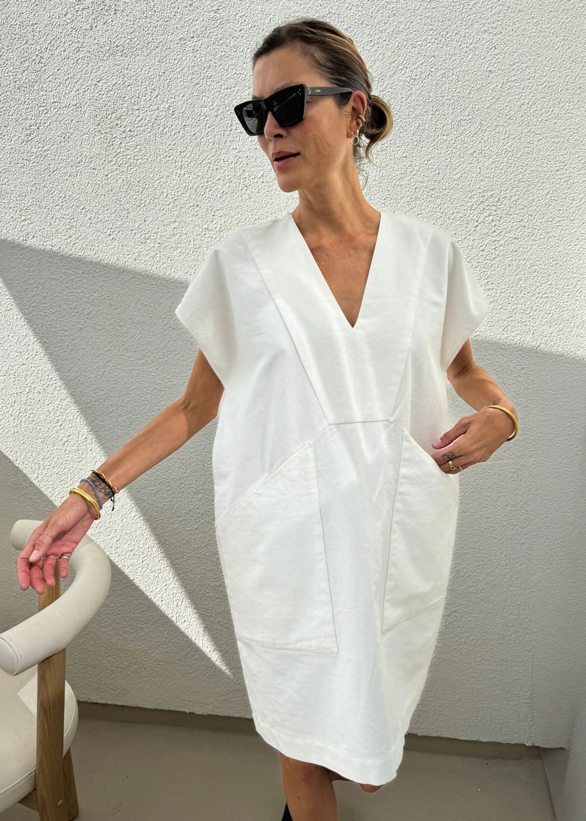 Diagonal Pocket Tunic in White by Two
